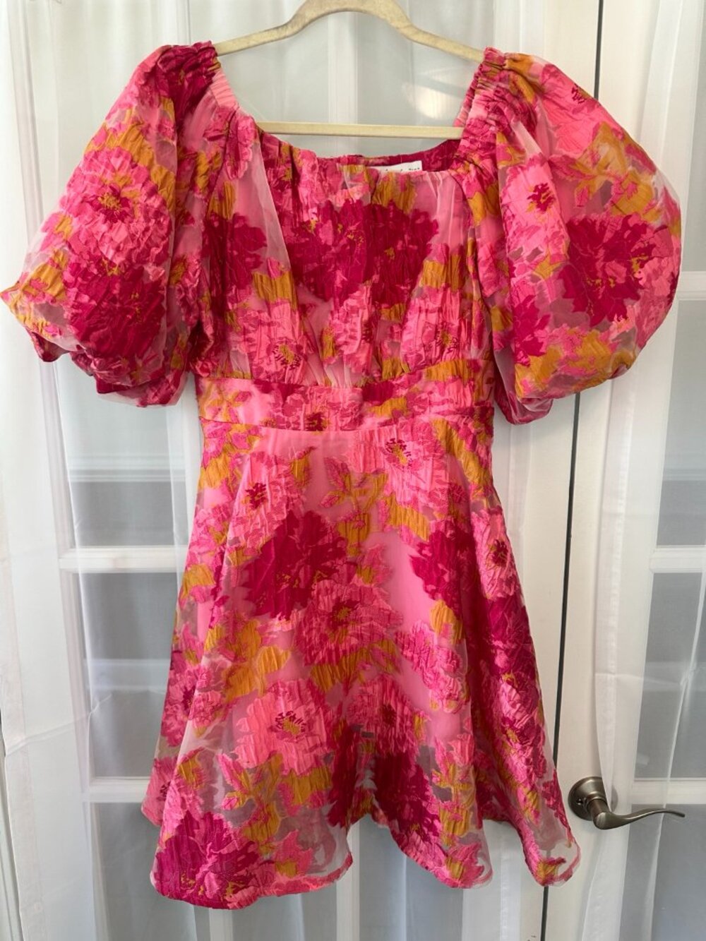 Petal + Pup Pink Floral Puff Sleeve Mini Dress - Picture 3 of 12
